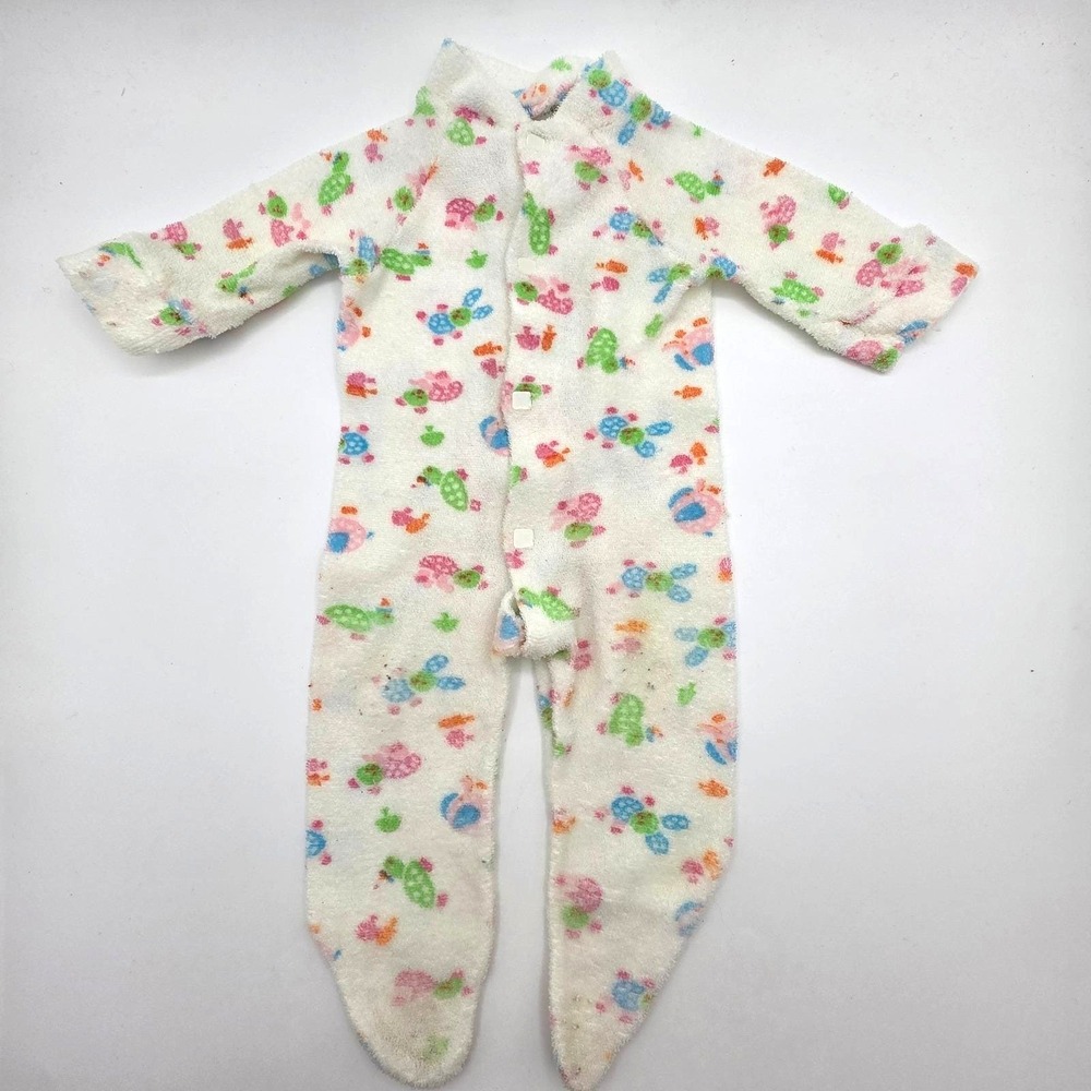 Vintage White Fleece Footed Sleeper Pastel Turtle Carrot‎ Print Small Snap Front